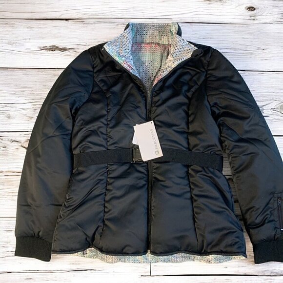 Fabletics Medusa Reversible Belted Puffer Jacket Black/Arctic Print Size XL NWT - Picture 8 of 12